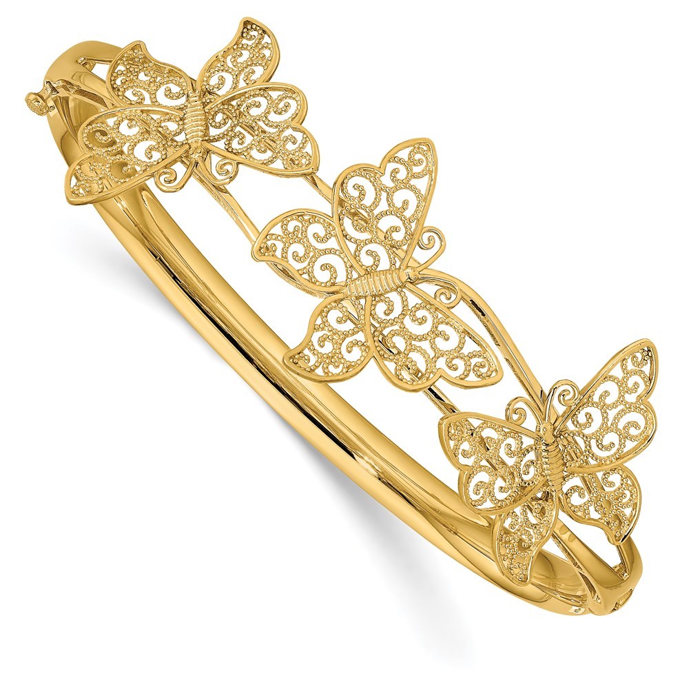 14k Yellow Genuine Gold Filgree Butterfly Hinged Bangle Bracelet Bracelet